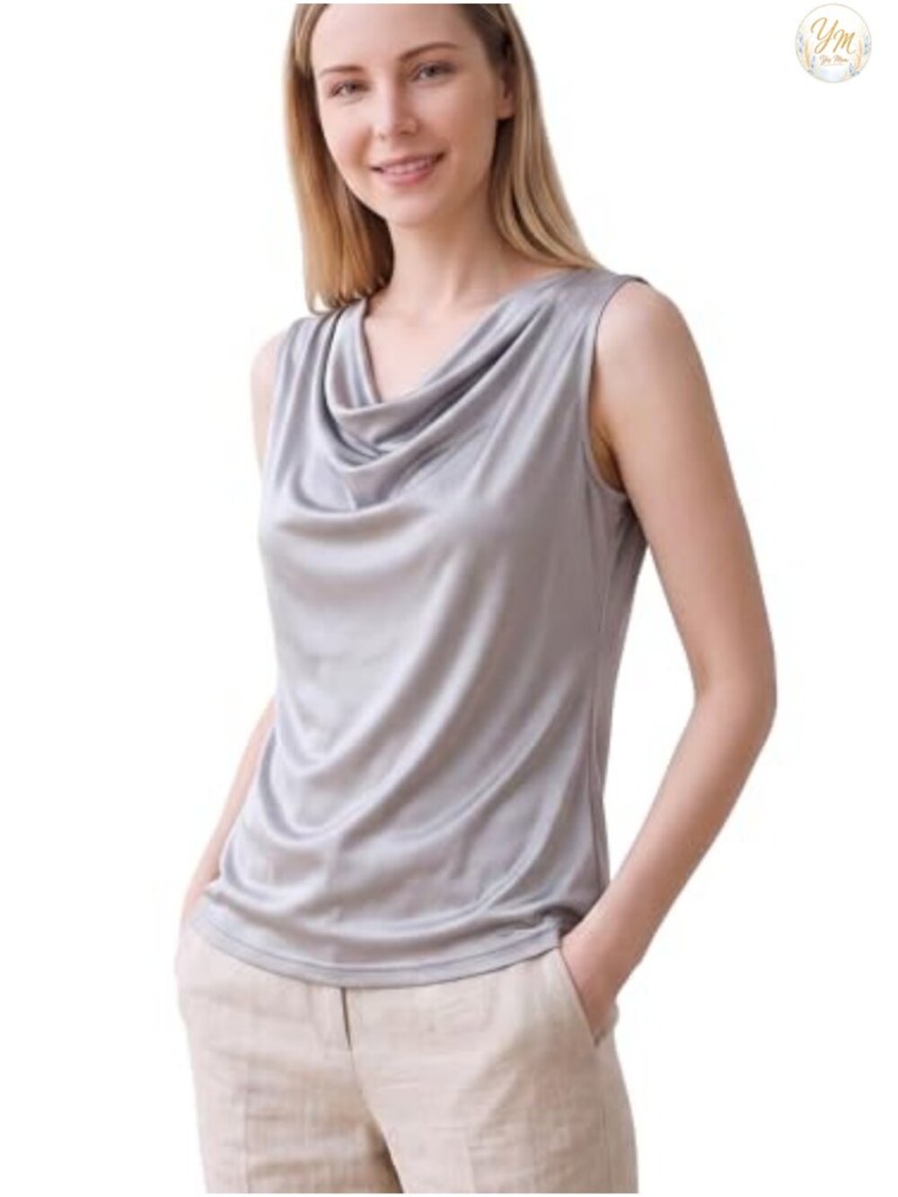 100% Mulberry Silk Cowl Neck Tank Top Sleeveless Dressy Blouse